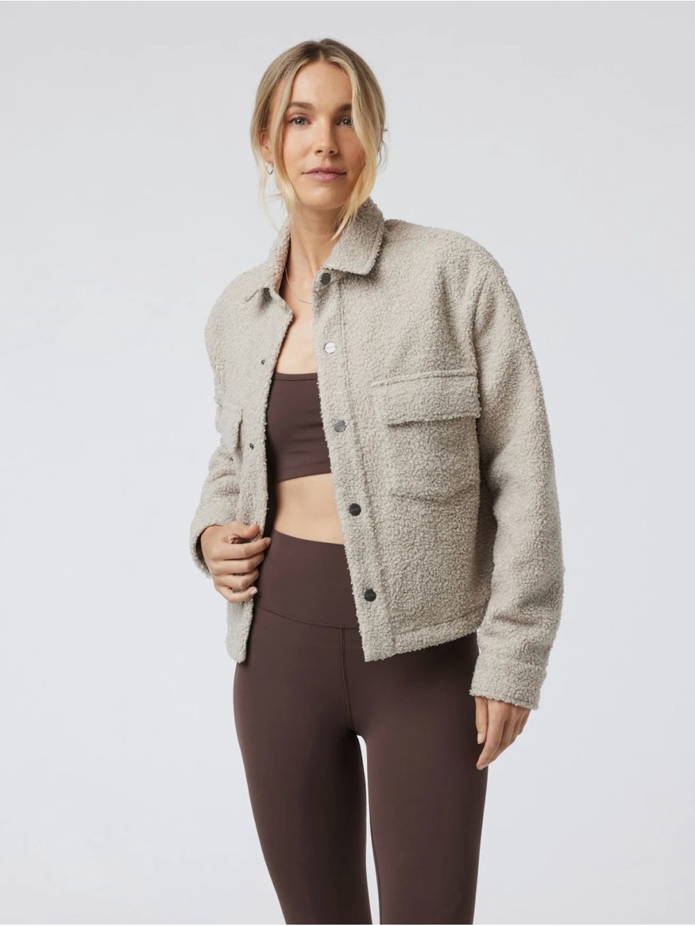 Vuori Sycamore Short Shirt Jacket Teddy Sherpa In Dark Salt Size Small